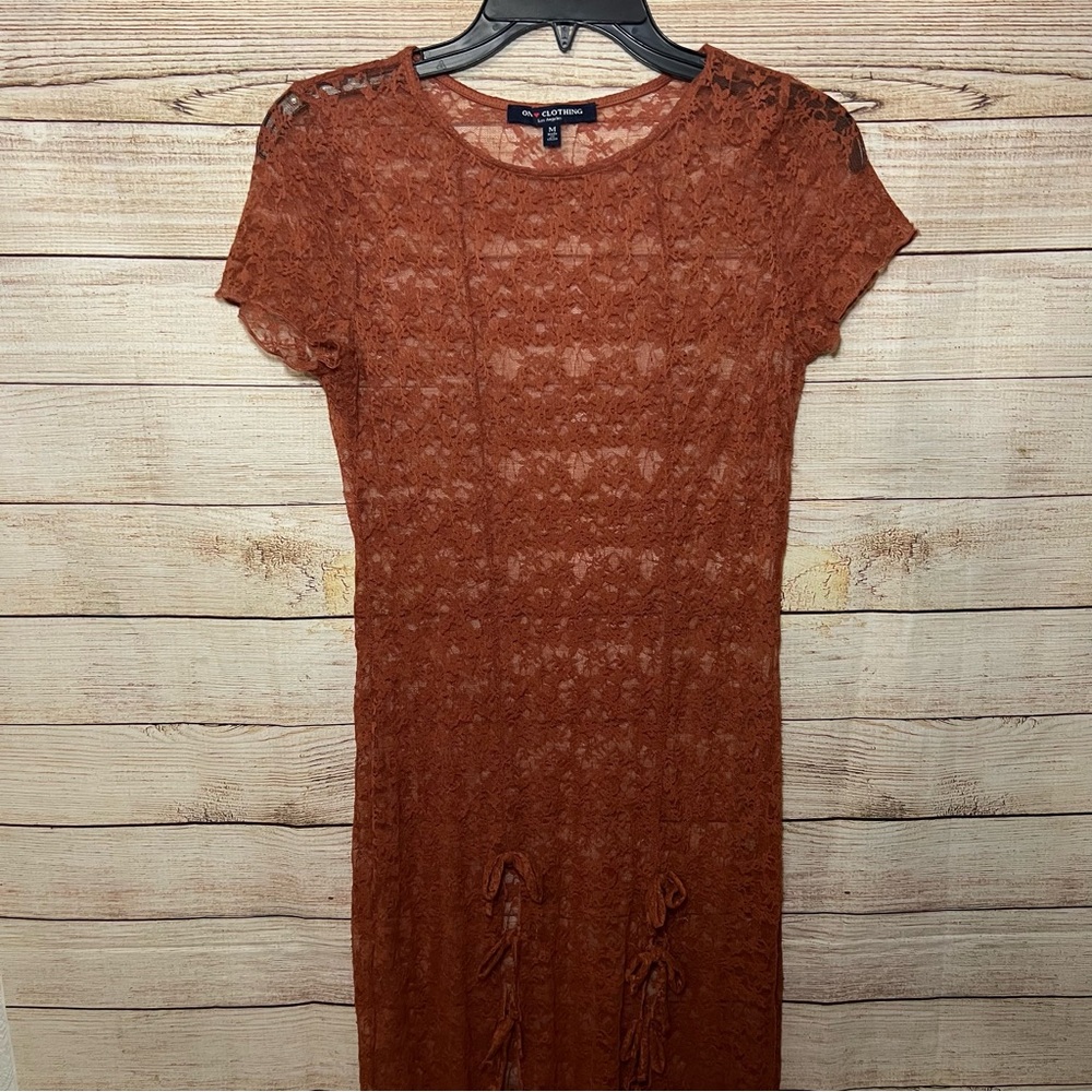 One Clothing Women’s Medium Rust Orange Lace Maxi Dress Short Sleeve Boho